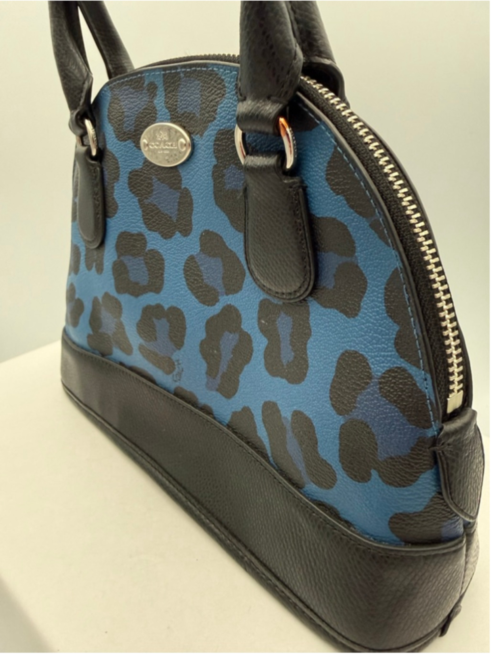 Women's Coach Blue Black Leopard Print Mini Satchel - Picture 4 of 12